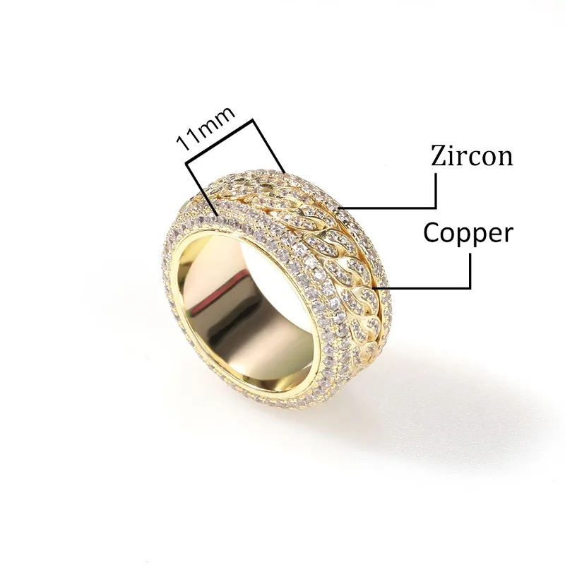 Diamon Diamond Rings Gold Bling Bling Hip Hop Iced Out Finger Cring Cunind Chain 11 мм преувеличенное кольцо для женщин для женщин Vinta8894268