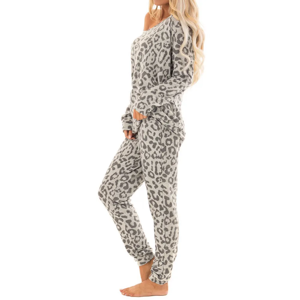 Pajamas Женщины спортивные костюмы леопарда печатные брюки находятся досуг носить лаундж одежда для зимнего костюма женщина одежда Pijama Mujer # LJ201117
