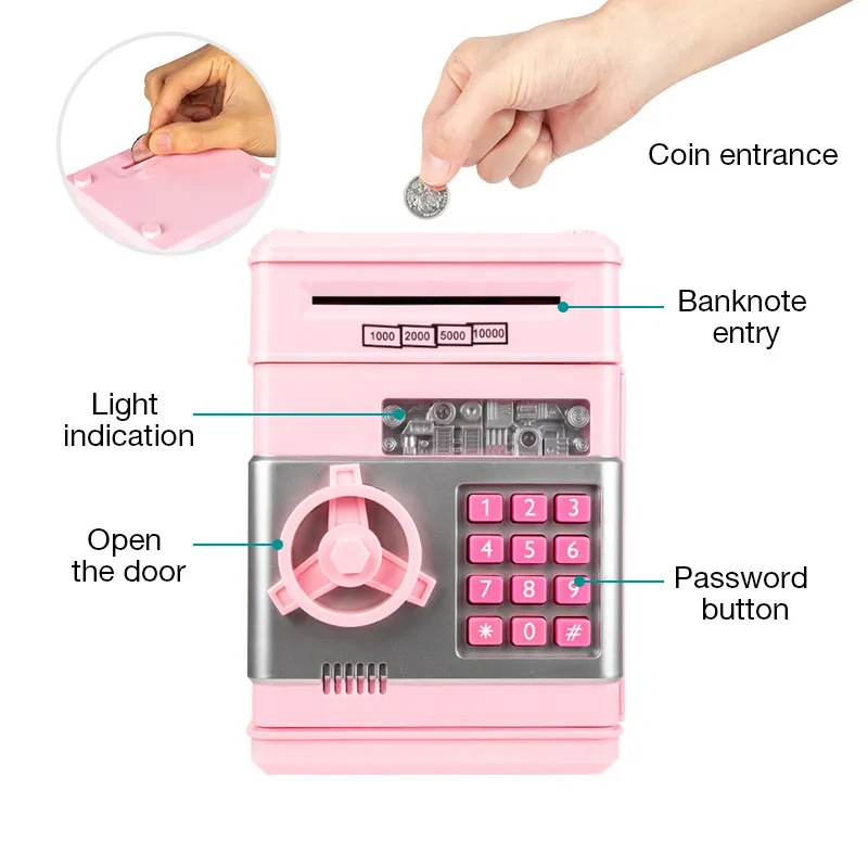 Elektronisk spargris Safe Money Box Tirelire for Children Digitala mynt Kontantbesparande Säker insättning ATM MASSIED Present Barn L2897427