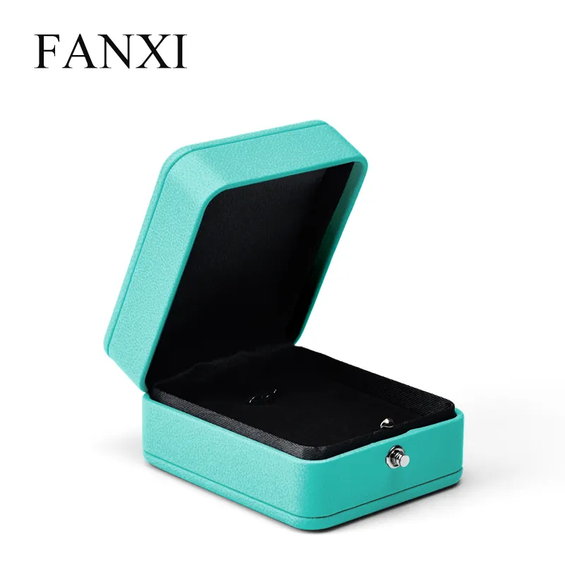 Fanxi Hochzeit Blau PU Leder Halskette Schmuck Geschenkbox Verpackung Ring Organizer T200808273s