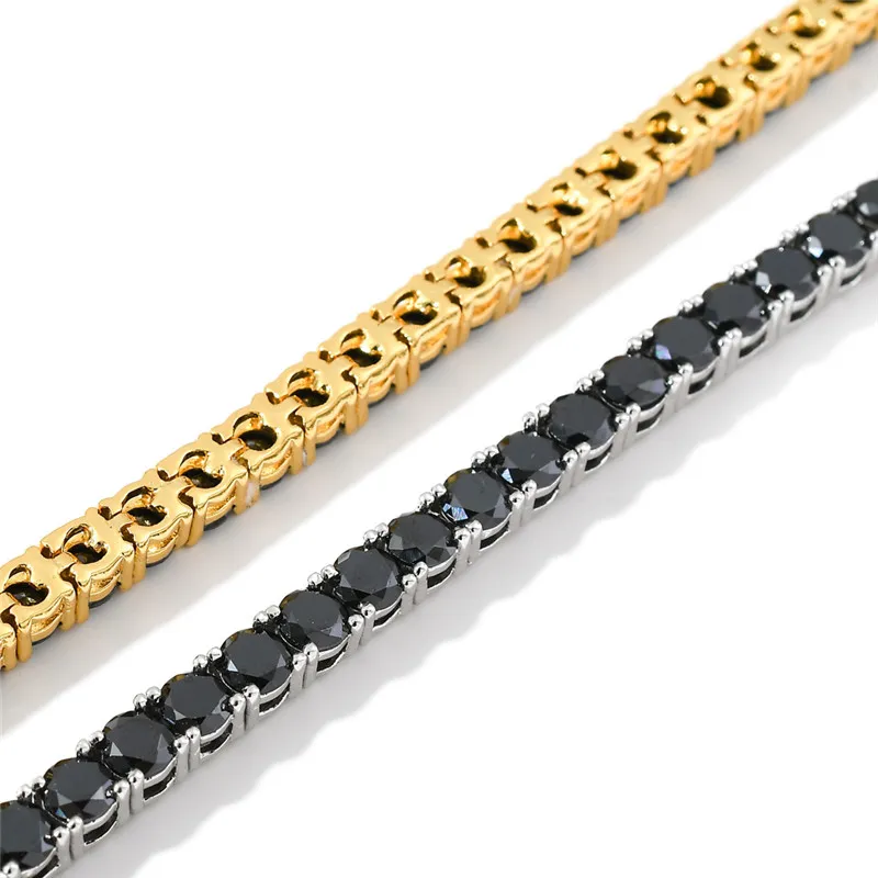 Alta qualidade amarelo branco banhado a ouro 4mm 7 8 polegadas preto cz tênis pulseiras correntes links para homens mulheres agradável gift262w