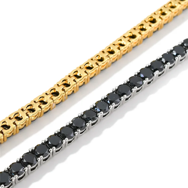 Haute qualité jaune blanc plaqué or 4MM 7 8 pouces noir CZ Tennis Bracelets chaînes liens pour hommes femmes joli cadeau 262W