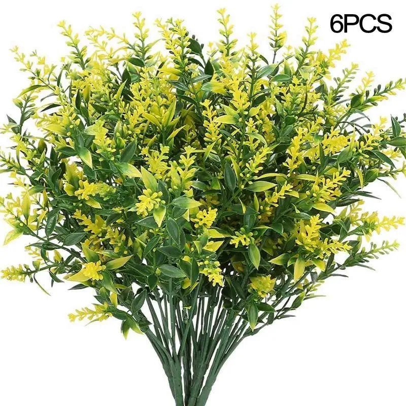 6 pièces artificielles de fleurs de lavande plantes plantes réalistes plante de faux arbustes arbustes arbustes en plastique bouquet de jardin de jardin décor199k