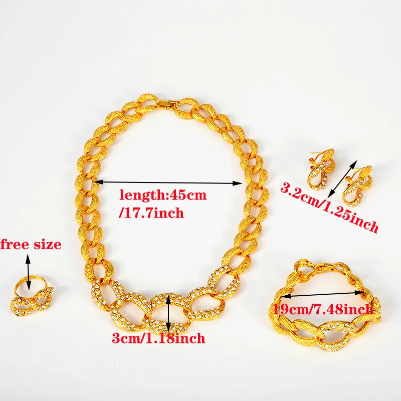 Set di gioielli in oro di Dubai Collana araba, bracciale, orecchini, set di anelli, set da donna africana, regalo di nozze, gioielli collares etiopi 20330o