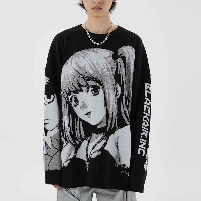 Atsunny Hip Hop Streetwear Style Harajuku knitting anime girl kninted death sweater pullover 220108