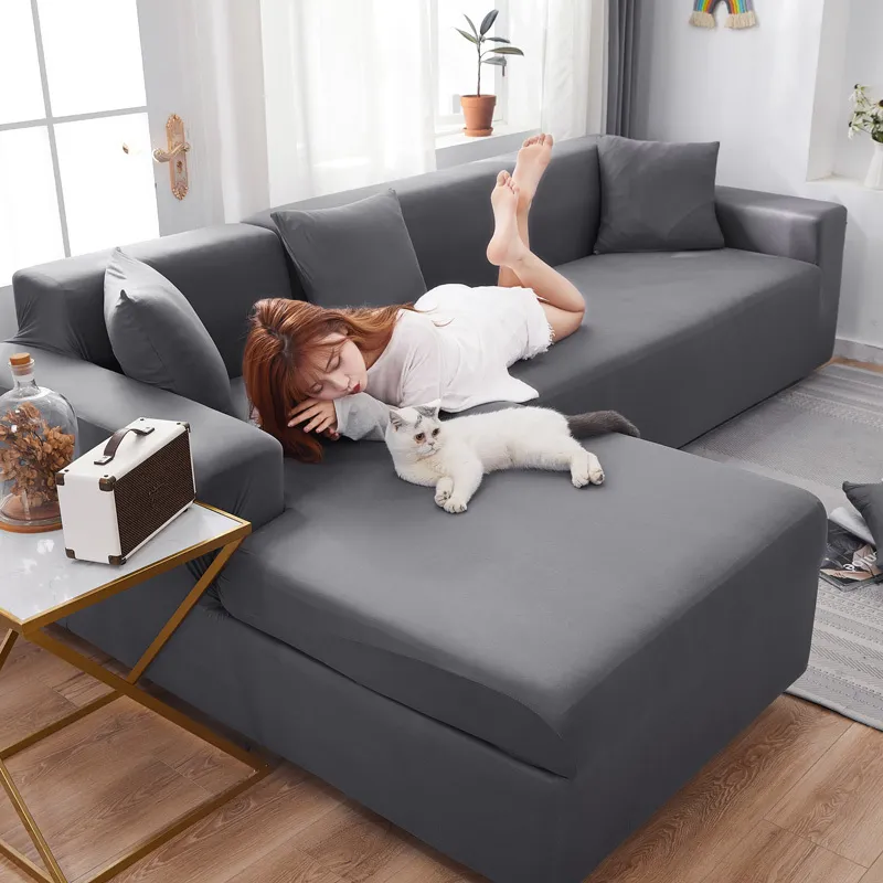 Szara skórzana sofa Zestaw okładki rozciągają elastyczne sofy do salonu Couch Couch Core przekrojowy narożnik L Okładki meble LJ22427