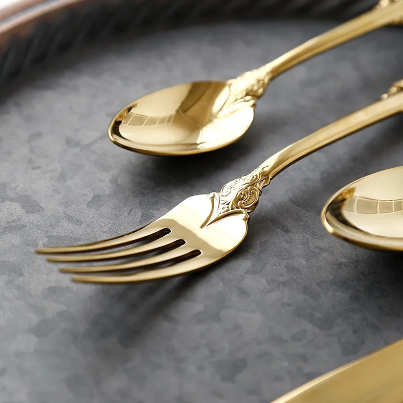 Vintage Western Cutlery couteaux à manger fourchettes cuillères à café de cuillère de luxe en acier inoxydable