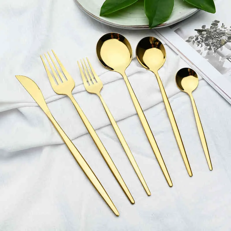 36 stks Zwart Gouden bestek Set Messen Dessert Vork Koffie Lepel Service Stainware Stainless Silverware Party Servies 211228