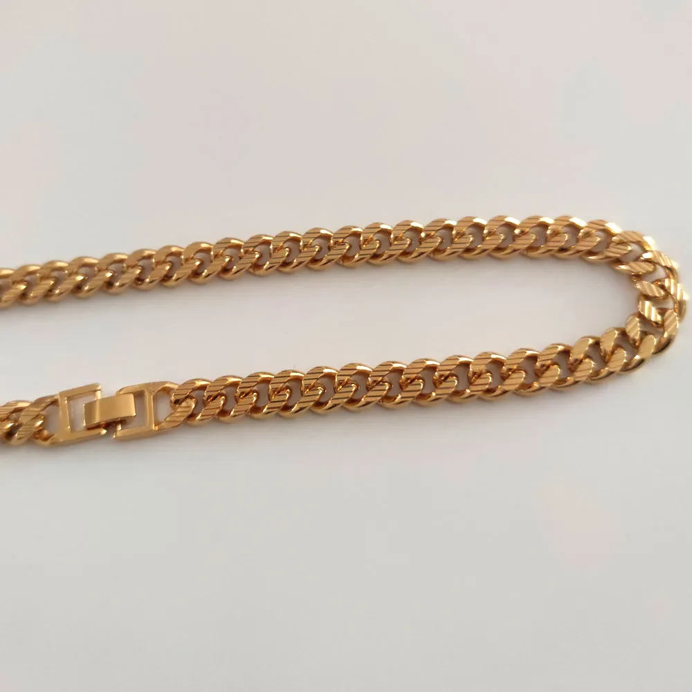 Classics 10k Fine Solid GOLD FINISH Stripe Cuban Curb Chain NECKLACE 24 Heavy Jewelry THICK238B