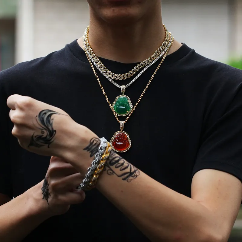 Colliers avec pendentif Bouddha pour femmes et hommes, collier de déclaration Hip Hop, chaîne torsadée de 20 pouces, bijou à breloques coloré, bijoux à la mode, cadeau