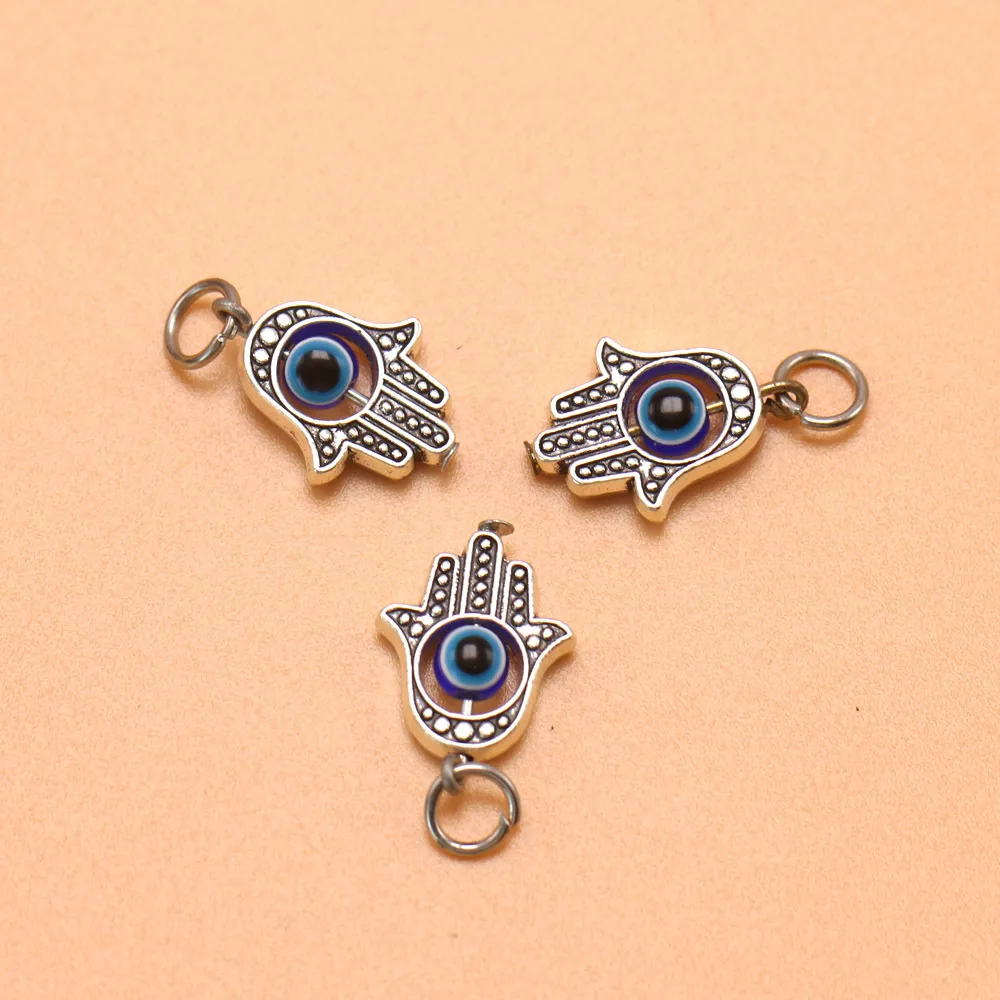100 pièces turc Hamsa main bleu mauvais œil pendentif à breloques pour la fabrication de bijoux résultats DIY222K