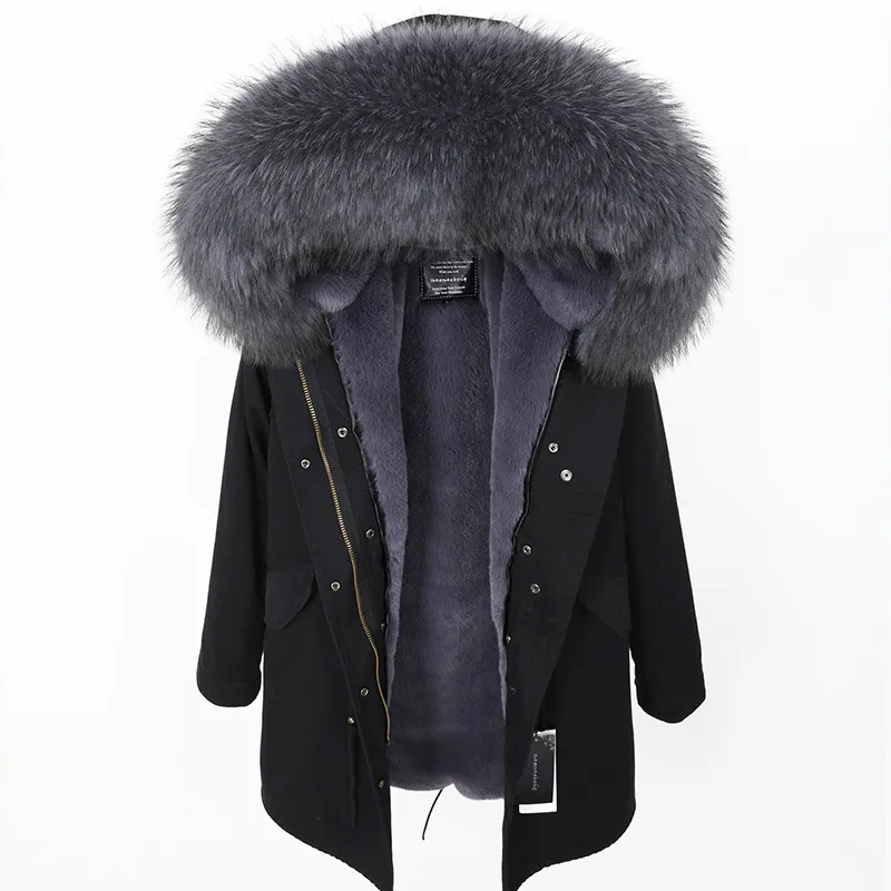 Maomaokong Real Raccoon Fur Collar Cotar Coat Womens Clothing Long Fack Warm Winter Parkas 201210