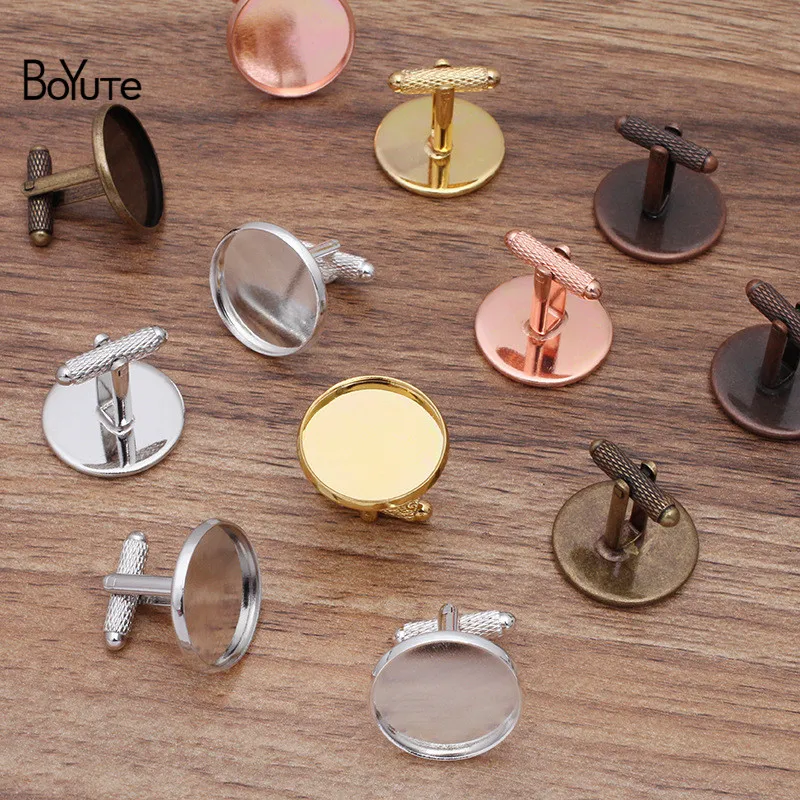 BoYuTe – boutons de manchette ronds de 12MM, 14MM, 16MM, 18MM, 20MM, 20 pièces, de 6 couleurs, Base de Cabochon, boutons de manchette, plateau vierge, lunette, résultats de bijoux à faire soi-même, Comp203D