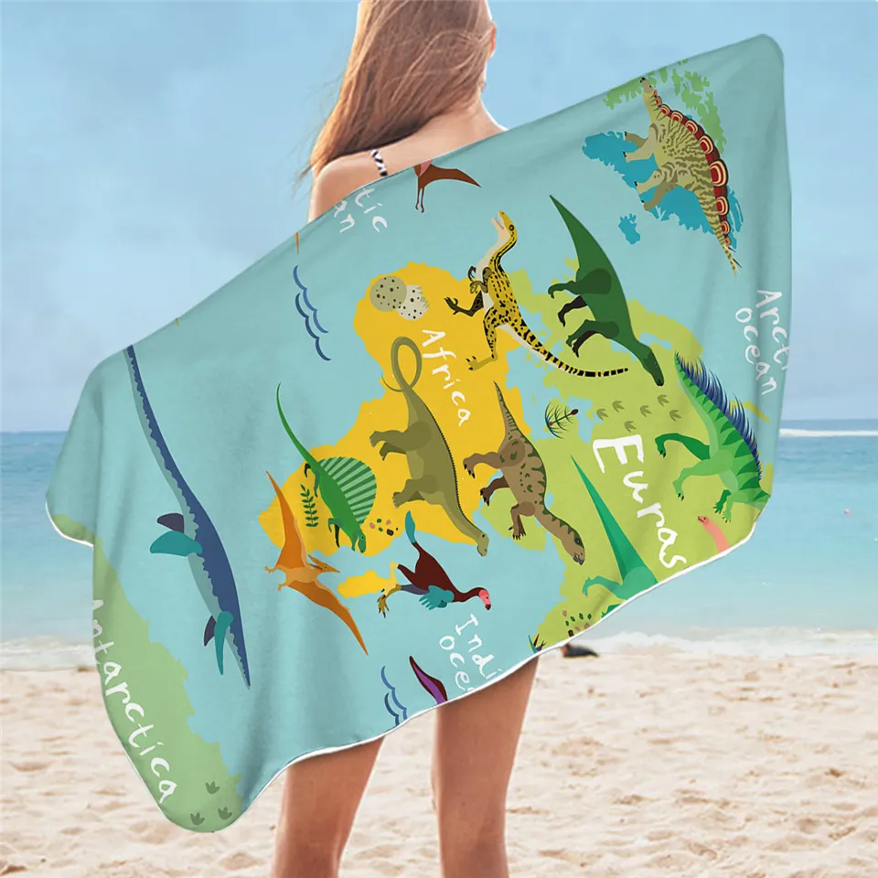 Asciugamano da bagno dinosauro da letto bagno bagno tonassico da viaggio viaggi da spiaggia bambini coperta in microfibra di cartone animato 75x150 210318