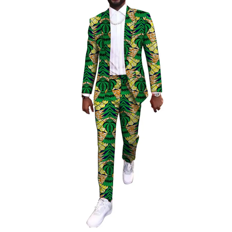 새로운 도착 아프리카 파티 착용 맞춤형 캐주얼 남성 팬츠 정장 블레이저 패치 바지 안카라 패션 남성 웨딩 의류 W12243V