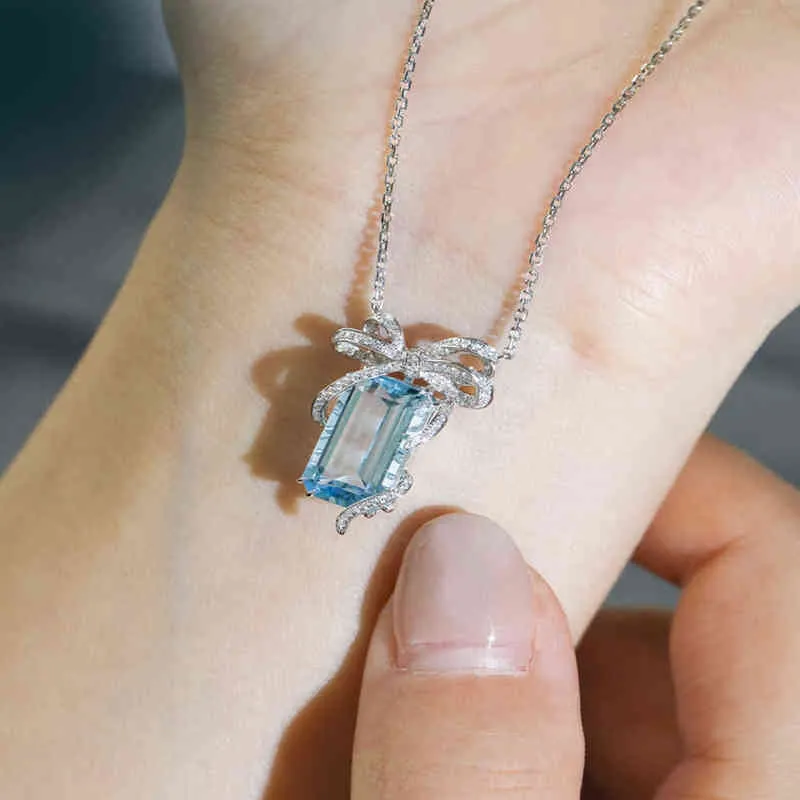 QTT Stunning Silver 925 Necklace Women Girlfriend Wife Gift Jewelry Gift Box Zircon Crystal Pendant Necklace Clavicle Necklace Y220223