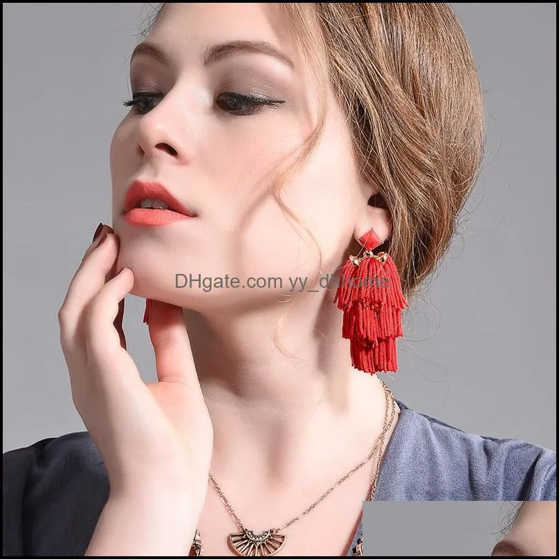 Dangle & Chandelier Bulk Price Red Synthetic Stone Cotton Thread Tassel Fringe Earrings 2021 Ethnic Long Drop For Women Jewelry