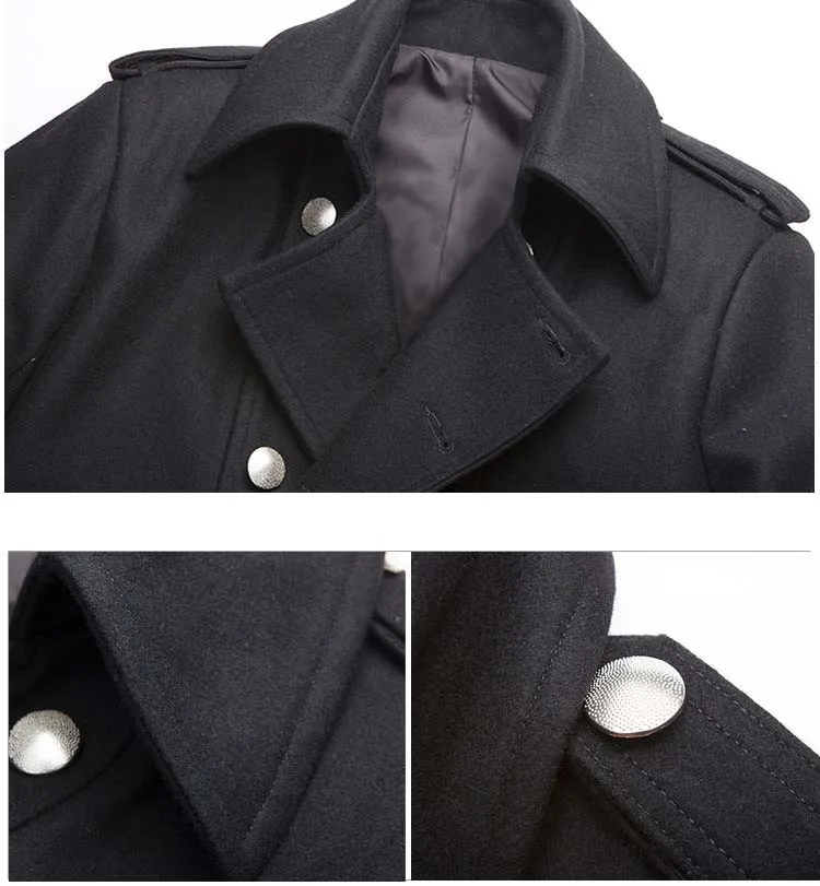 Manteau de l'armée allemande de la Seconde Guerre mondiale, manteau général, manteaux de laine d'hiver, double boutonnage, laine d'hiver, couleur unie noire, 201128