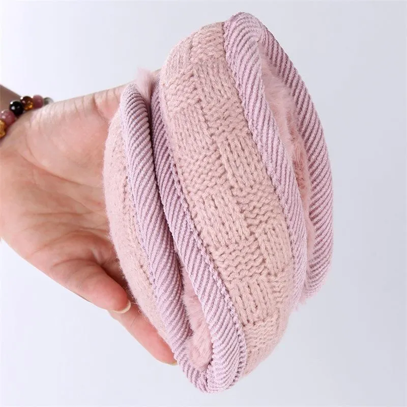 Winter Earmuffs Warm Knitted Ear Muffs Folding Ear Warmer Faux Plush Muff Back Cover Bag Fur Earmuffs for Men and Women264d