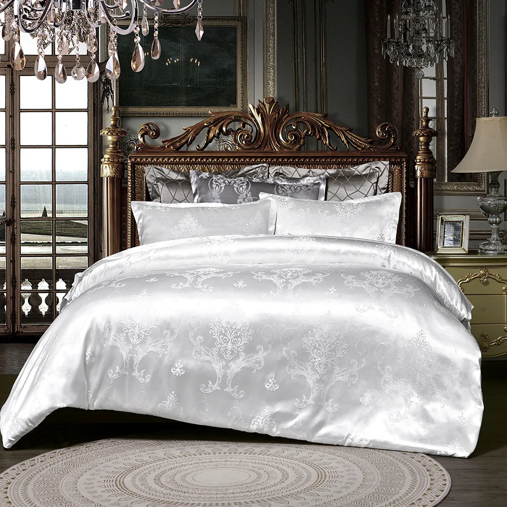 Set biancheria da letto di lusso 2/3 pezzi Set copripiumino jacquard in raso 1 copripiumino + 1/2 federe Taglia USA / UE Single Twin Full Queen King 201210