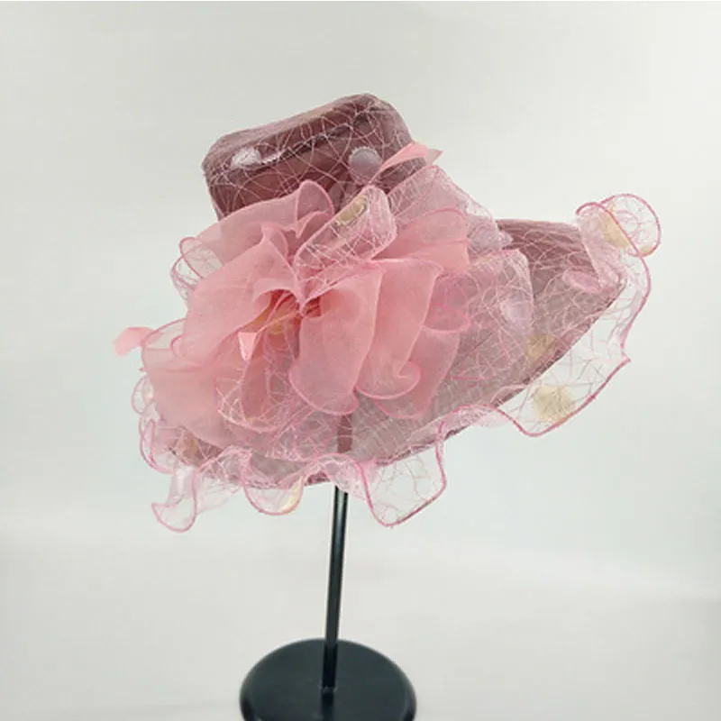 FS Summer Organza Wedding Hats for Women Kentucky Derby Hats Flower Sun Hat Big Razem Fedora Beach Church Party Caps Y2007189O