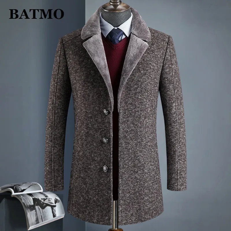 BATMO arrival winter high quality wool thicked trench coat menmens gray wool jackets plussize M4XLAL41 201116