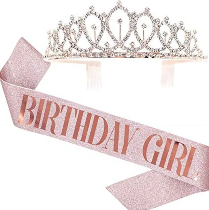 Queen Girl Birthday Satin Shoulder Strap Princess Crown Party Etiquette Belt Birthday Girl Sash Party Decoration Supplies