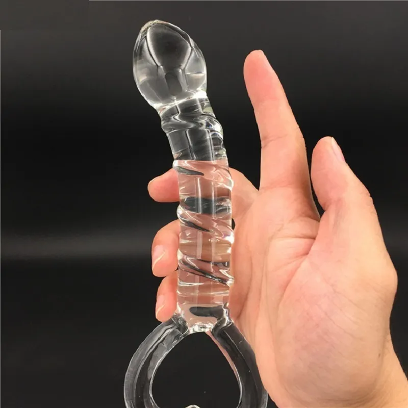 Transparente Cristal Vidro Massager Massager Dual Head Enorme Dildo Anal Bru Plug G-Spot Estimulação Sexo Brinquedo Para Casais Masturbator Y201118