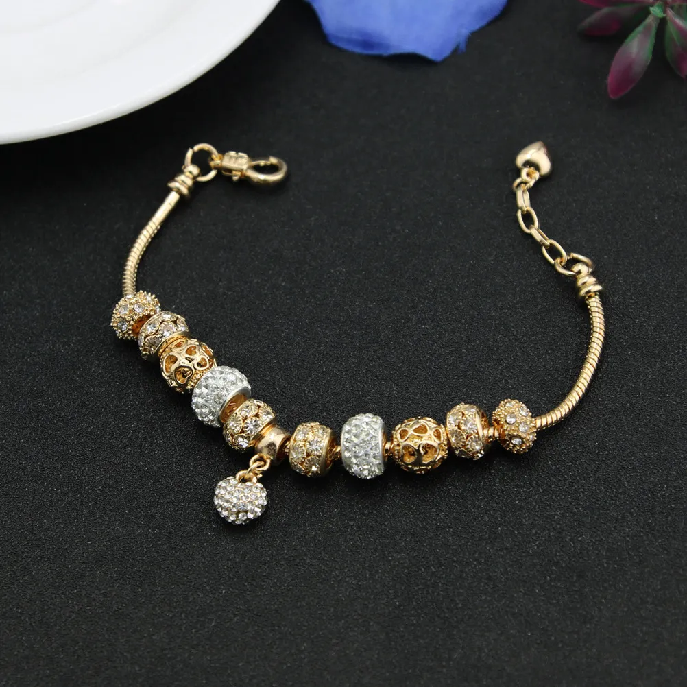 DIY Fashion Women Retro Creative Charm Silver Plated Crystal Wedding Bracelets Girl Bangle Cheap Jewelry Beaded Strands GD949