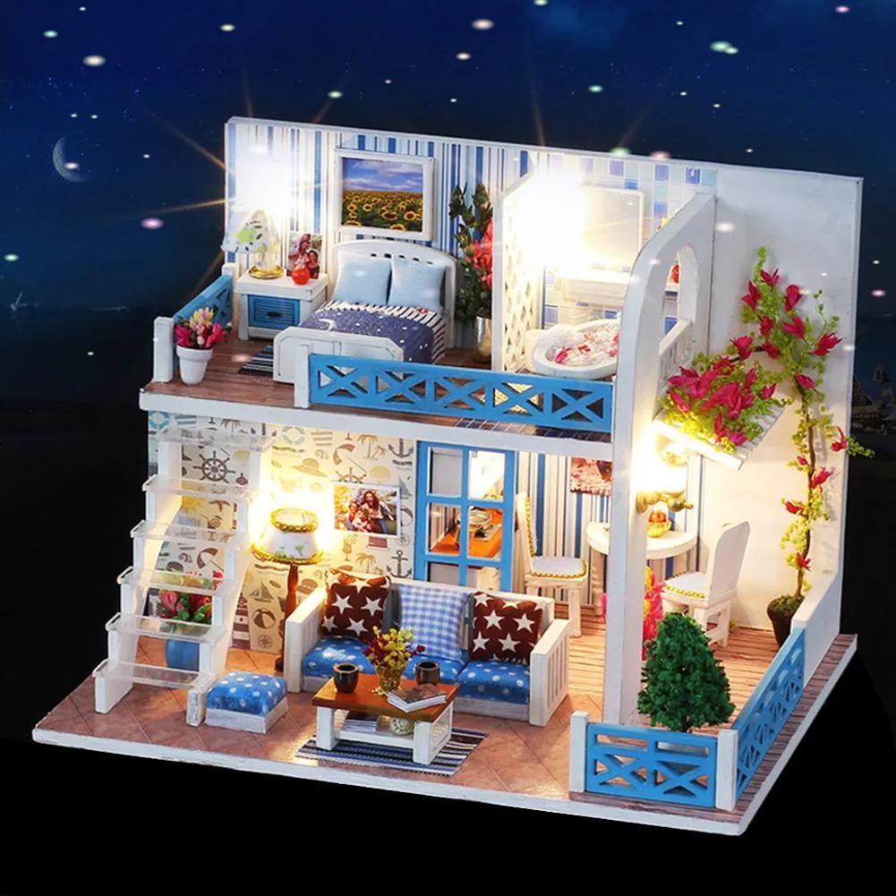 1セットかわいいDIYドールハウスミニチュア家具キットおもちゃアセンブリビルディングドールハウスおもちゃのための木材おもちゃ誕生日プレゼント205175432