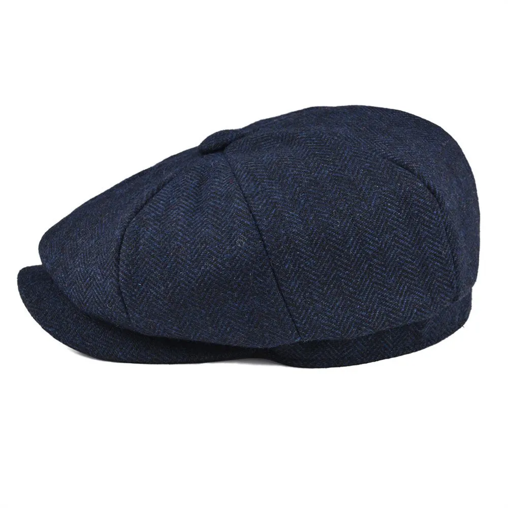 Botvela Wool Tweed Sboy Cap Herringband Men Women Gatsby Retro Hat Driver Flat Black Brown Green Navy Blue 005 201216214r