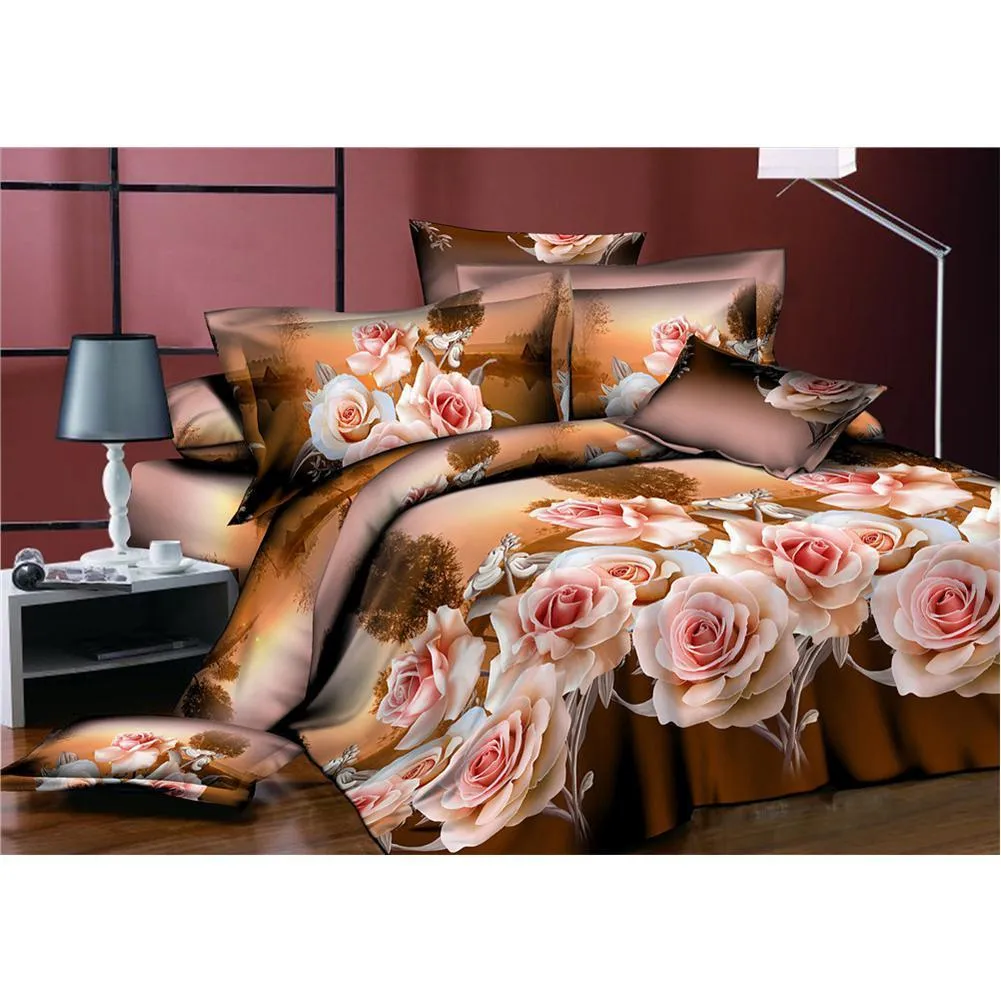 AsyPets / Set 3D Rose Fleur Impression Taie D'oreiller Housse De Couette Drap De Lit Ensemble De Literie Y200111