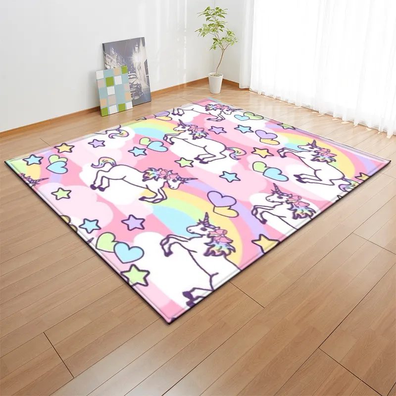Cartoon Pink Unicorn Carpets Anti-slip Flannel Carpets Kids Play Mat Girls Room Decorative Area Rug Living Room Rug and Carpet T20344M