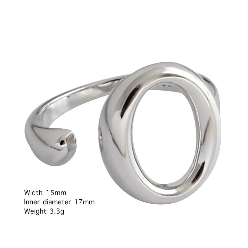 Minimalist Oval O-Shaped Letter Hollow 925 Sterling Silver Adjustable Ring For Women Geometric Asymmetric Jewelry Whole1347r
