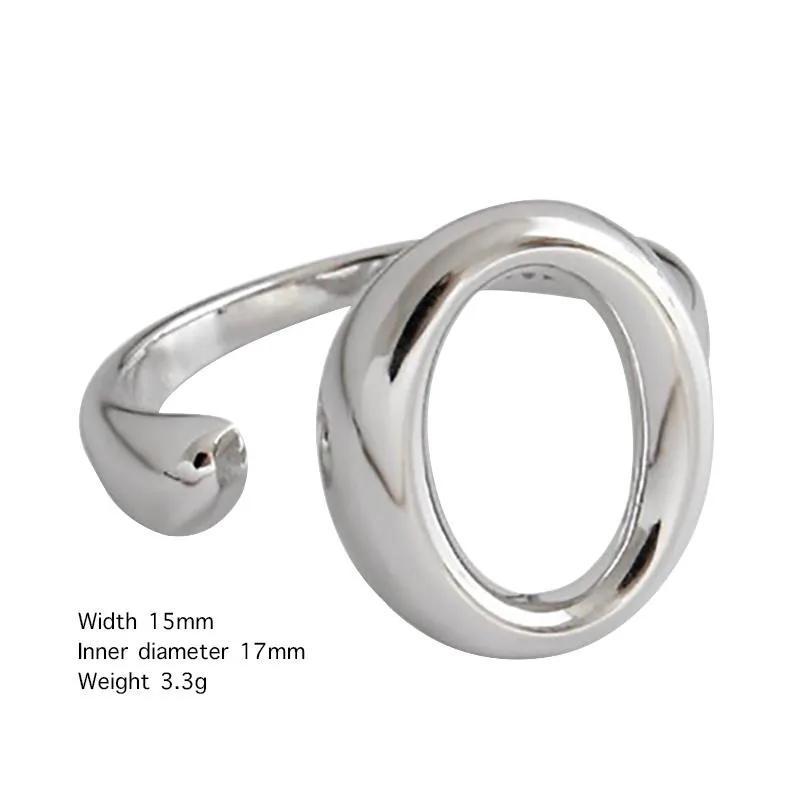 Minimalistische ovale O-vormige letter Hollow 925 Sterling zilver verstelbare ring voor vrouw geometrische asymmetrische sieraden hele1347R