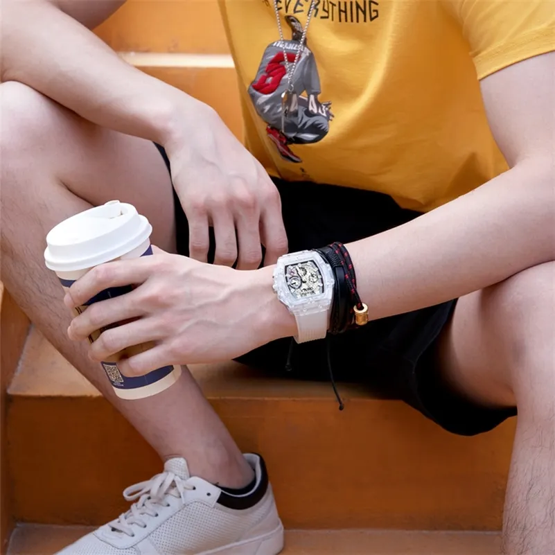ONOLA брендовые прозрачные пластиковые часы для мужчин и женщин, модные спортивные повседневные уникальные кварцевые роскошные квадратные мужские часы 201209329Q