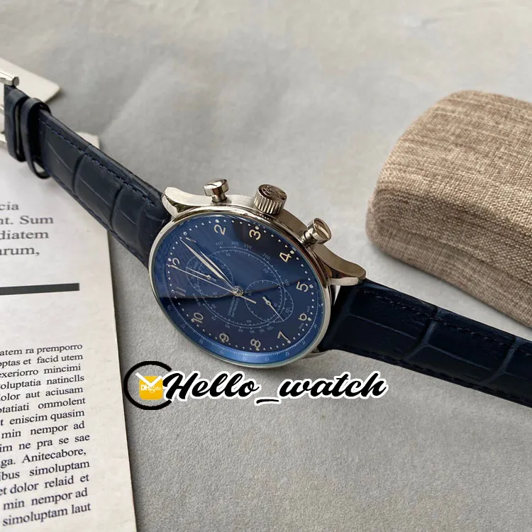 Begränsad ny Chase Second IW371222 Blue Dial Miyota Quartz Chronograph Mens Watch Stopwtch Steel Case Leather Strap Gents Watches H230s