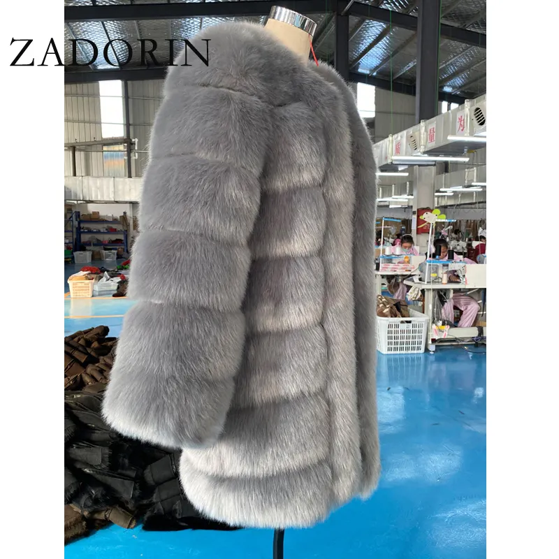 ザドリン冬の長い毛皮のフェイクファーコートジャケット女性濃い暖かいふわふわしたフェイクファージャケット因果パーティーオーバーコートプラスサイズ201214