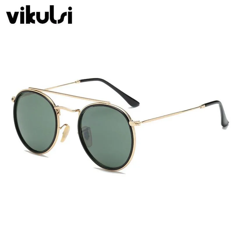 Óculos de sol preto redondo vintage mulheres homens marca designer ponte dupla óculos de sol feminino 2021 moda óculos ao ar livre uv4001251s