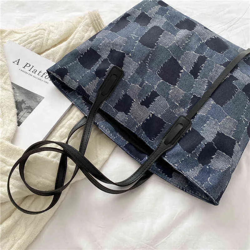 Shopping Bags Vintage Style Handbags Women Plaid Print Tote Bag Large-capacity Shoulder Bag For Women OL Ladies Hand Bags Student Book Bag 220310