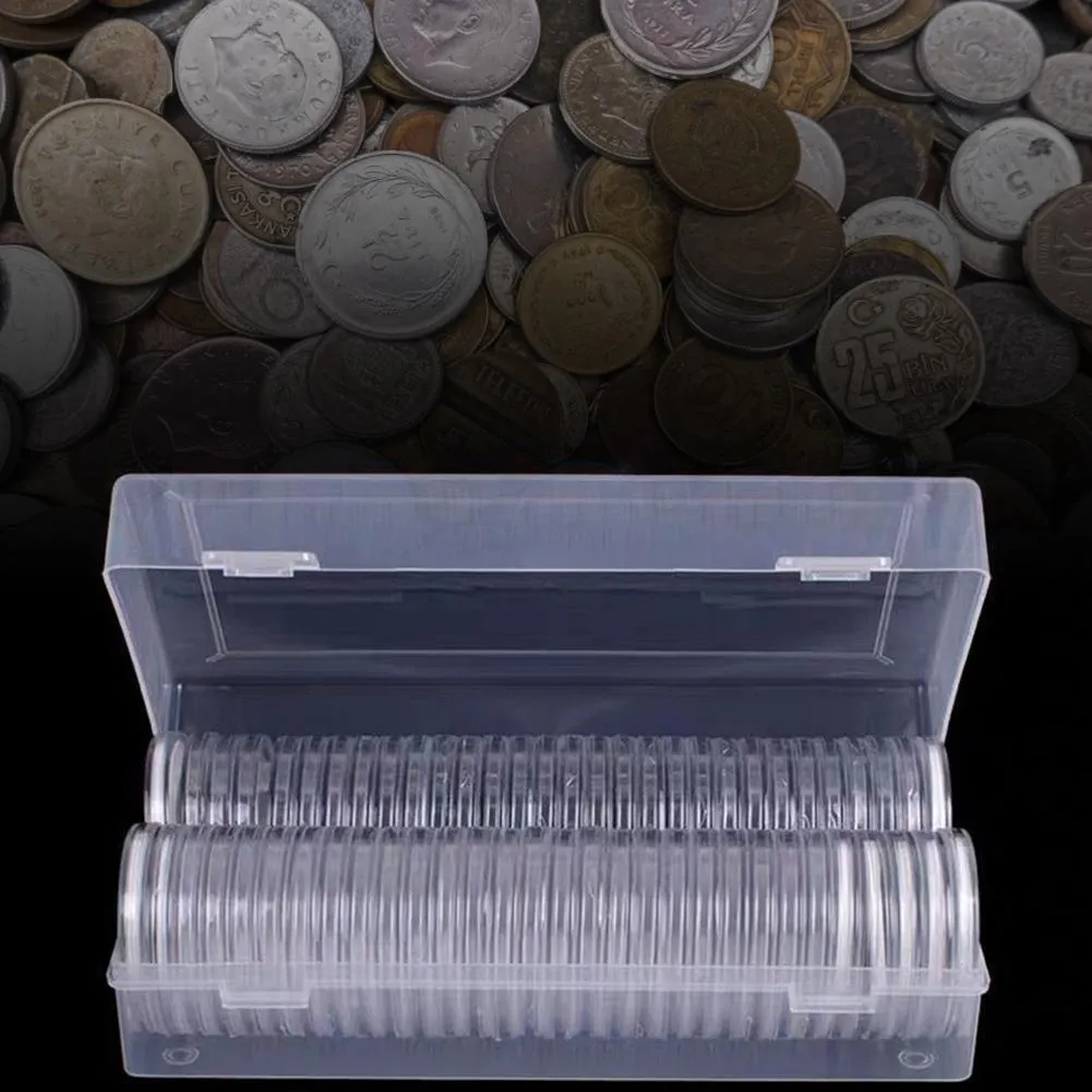 40 COIN COPSULES 46 mm z uszczelką 40foam i 1 plastikową skrzynią magazynową do zbierania monet dla 16 20 25 27 30 38 46 mm monety CW C01169336000