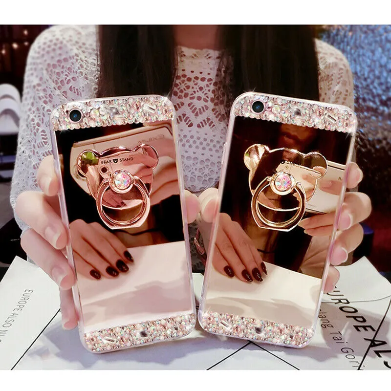 2021 neue Silikonhülle Antidrop Diamond Mirror Handyhülle für iPhone 12 11 Pro Max XS XR 6 7 8 Mädchen Frauen Bling Diamond wRing C2538536