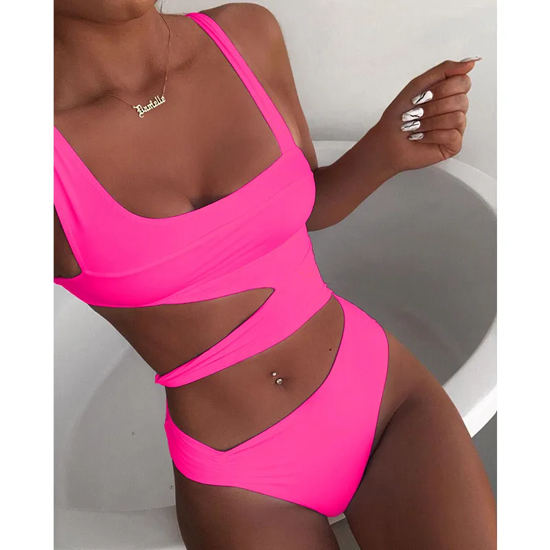 Neue Sexy Weiß Badeanzug Frauen Cut Out Bademode Push Up Monokini Badeanzüge Strand Tragen Schwimmen Anzug für Frauen T200708