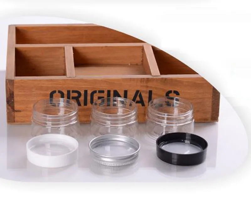 Bocaux en plastique de 30 ml, boîtes de rangement transparentes pour animaux de compagnie, bouteilles rondes avec couvercles en aluminium