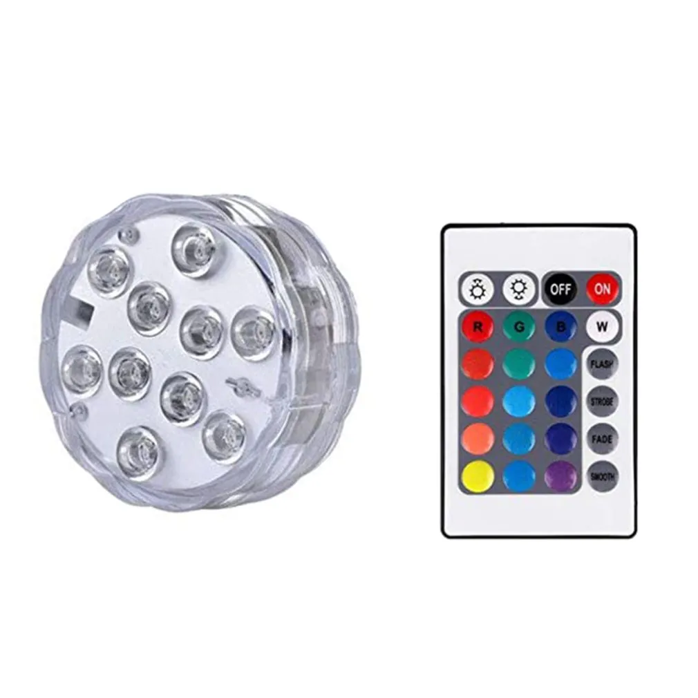 10 Led bouton de plongée lumières Aquarium coloré sous-marin étanche lumières mettre en évidence télécommande 7 couleurs lumières de réservoir d'eau