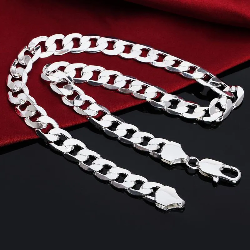 12mm 18-30 inch Length Mens Silver Color Necklace Curb Cuban Link Chain Punk Fashion Jewelry Gift259n