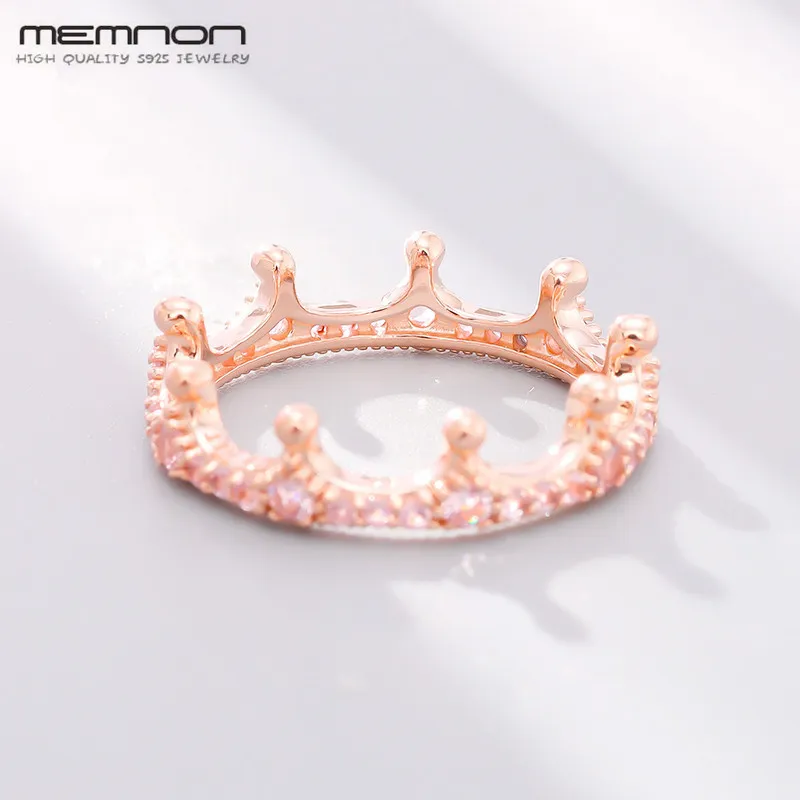 Memnon bijoux NOUVEAU 100% 925 argent Enchanted Crown Ring rose Anneaux pour femmes anillos bandes de mariage Femme pop Bijoux Y200321