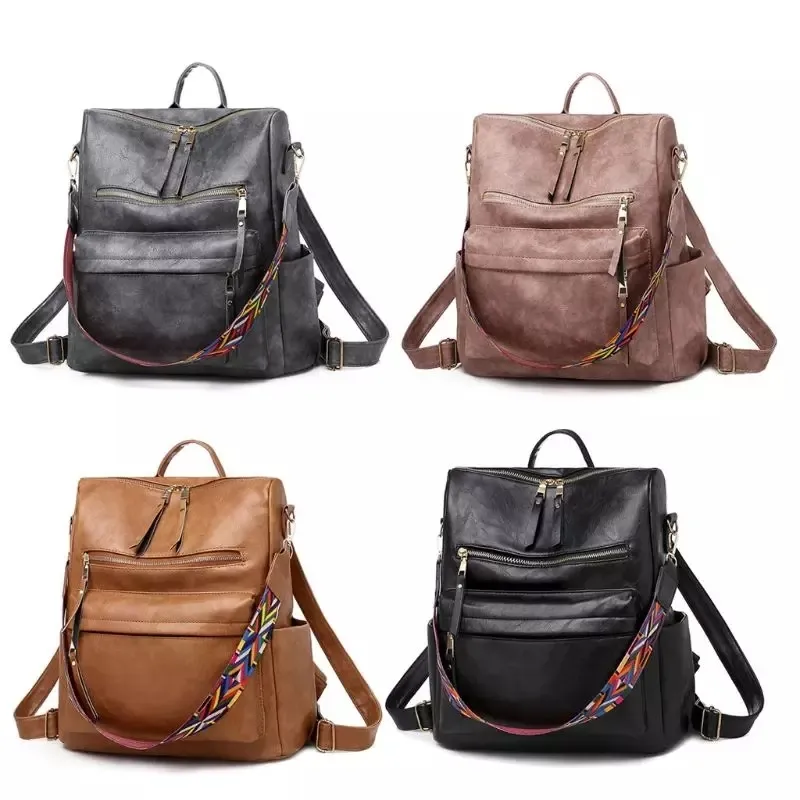 Vintage vrouwen PU Leer Backpack Hoge kwaliteit grote capaciteit reisschouderschooltassen Mochila vrouwen Solid Crossbody Bag A1113253P