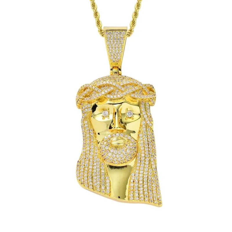 92MM de haut grand jésus pièce pendentifs colliers Hip Hop cubique zircone pavé Bling glacé hommes rappeur bijoux or couleur 1262V