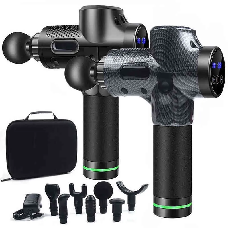 7 Heads LCD Display Gun Massage Gun Professional Deep Muscle Massager Pain Relief Body Relaks Faszyny Fitness Y1223